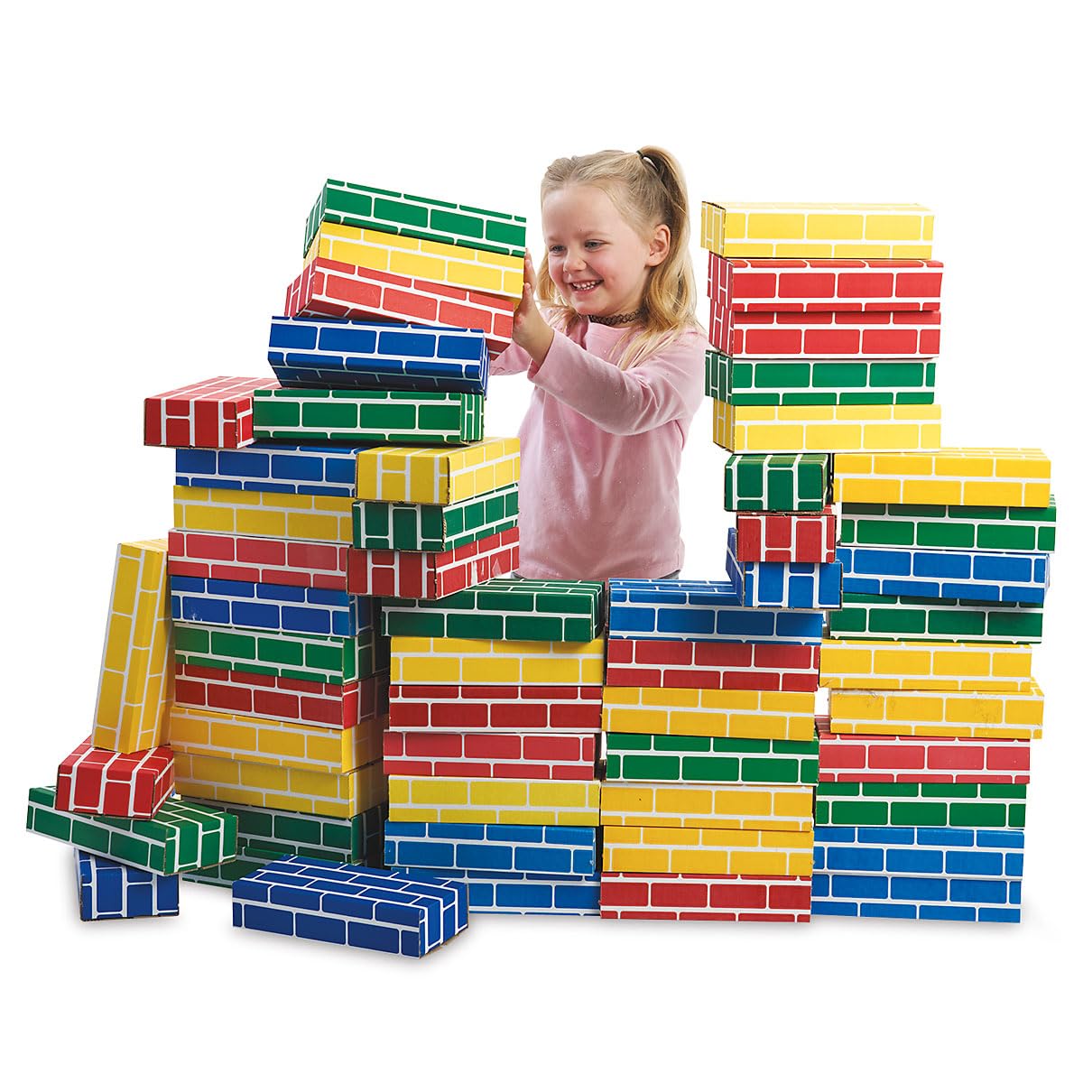 Lillian Vernon primary building bricks set 24-pack, side view, sparks imaginative construction
