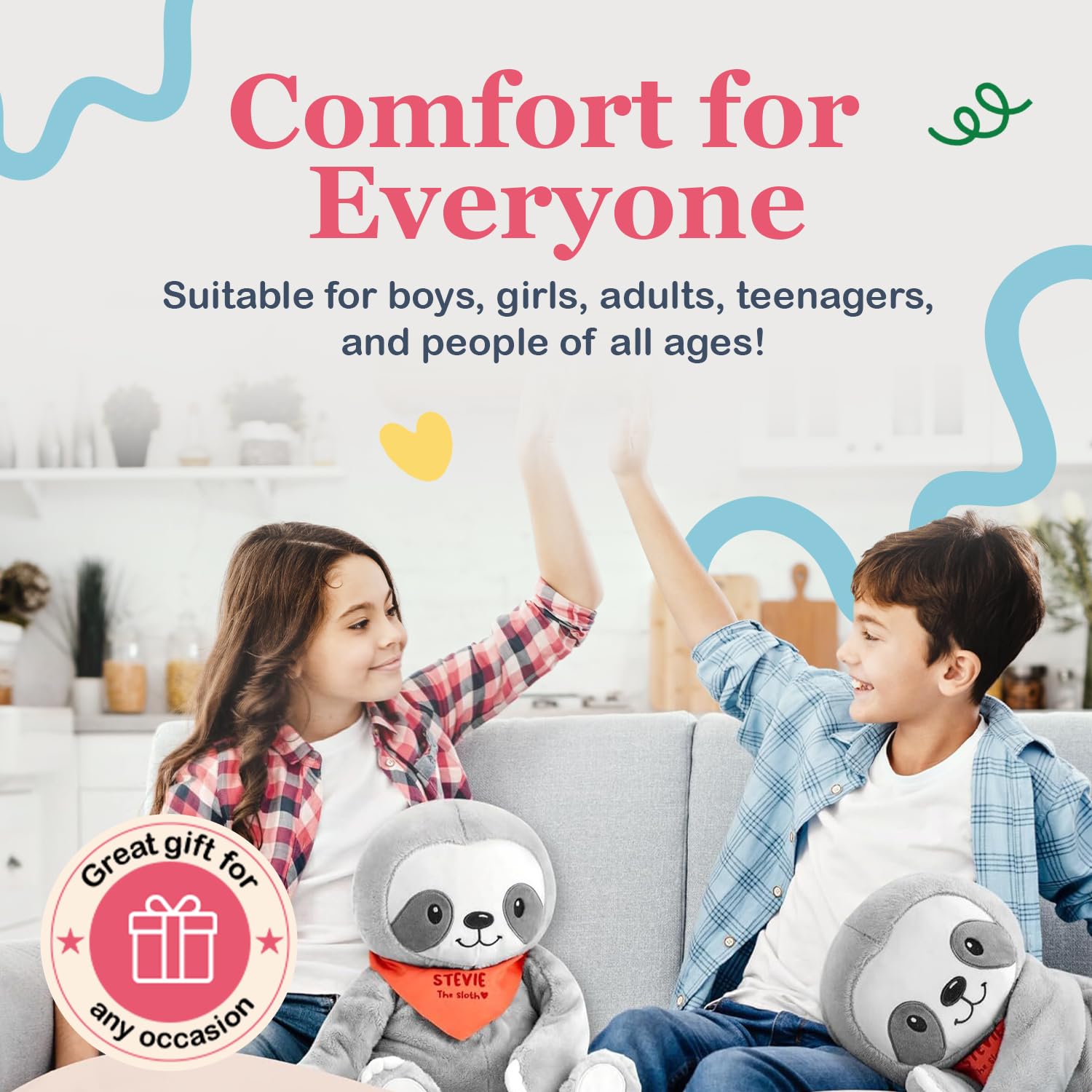 Lilly's Love Stevie the Sloth plush in cozy, hugging fabric.