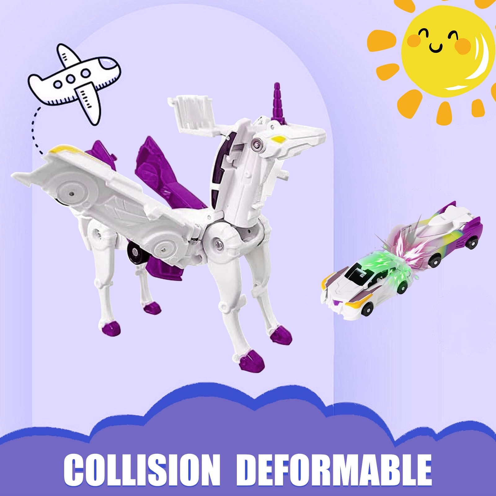 Liluwushe magnetic cars transforming into a unicorn reveals wings during playtime.