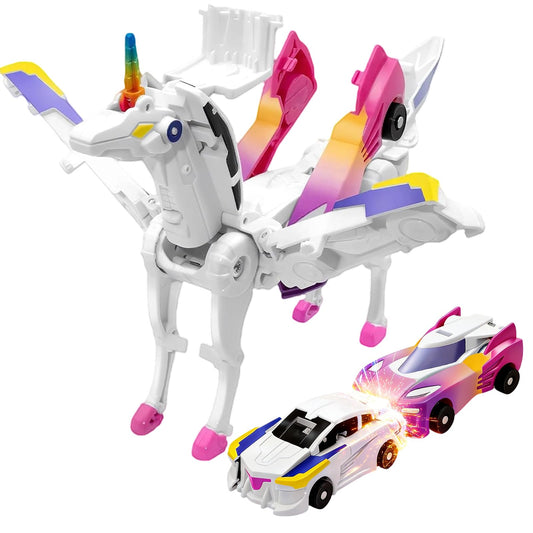 Liluwushe unicorn collision transform car showcases dynamic 2-in-1 play for imaginative stories.