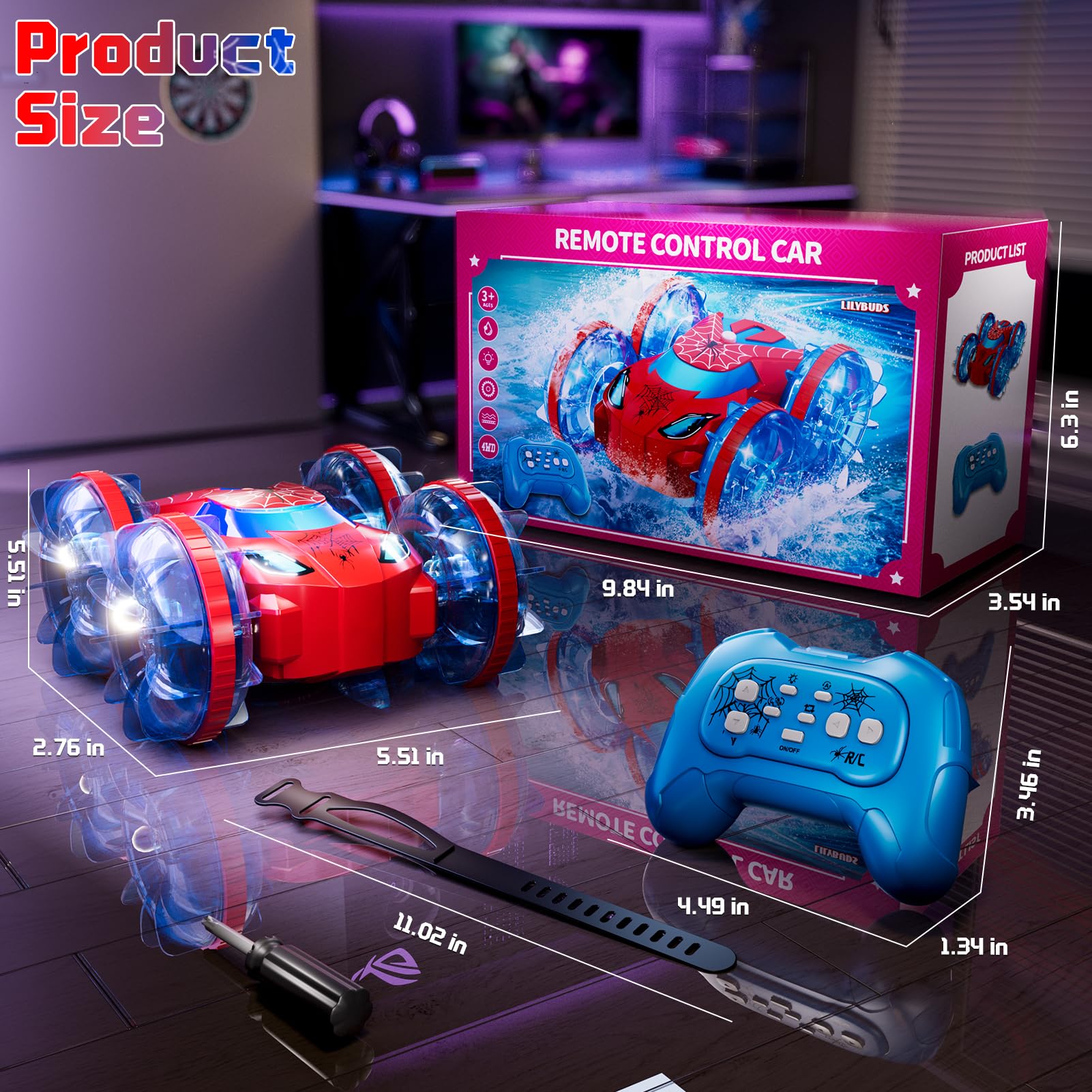 LILYBUDS versatile RC car suitable for indoor and outdoor use.