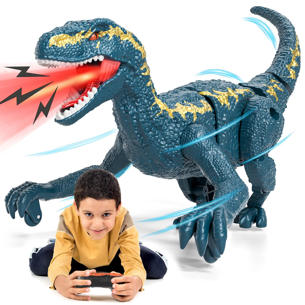 LILYBUDS remote-control dinosaur walks smoothly for immersive pretend play.