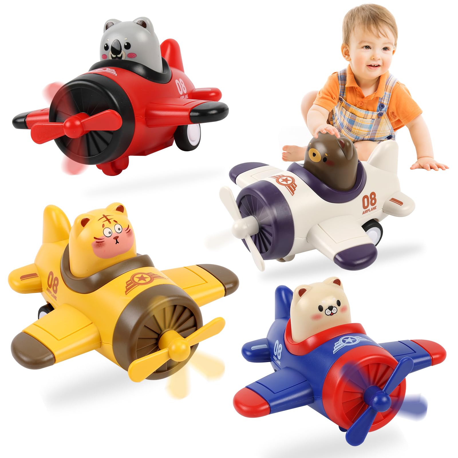 Lilycass airplane toy car press top, friction-powered action for active, safe play