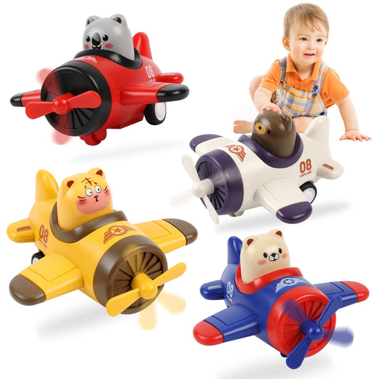 Lilycass airplane toy car press top, friction-powered action for active, safe play
