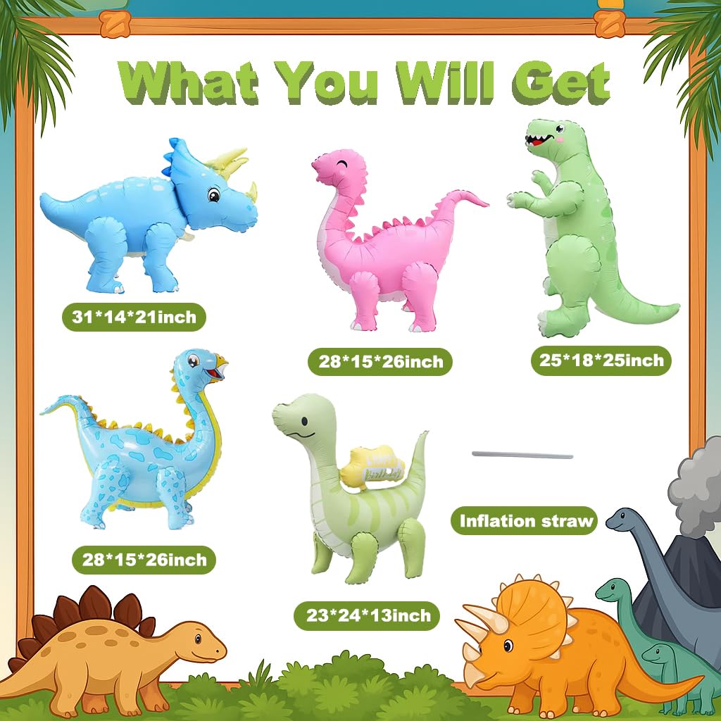 LilyZheng 3D dinosaur balloons with detachable legs for easy setup.