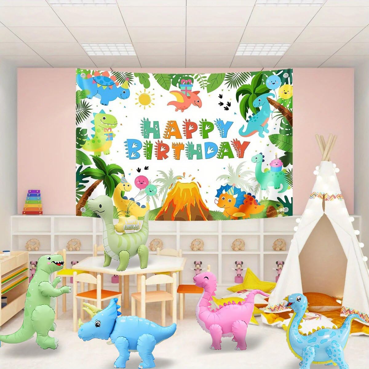 LilyZheng poseable dino balloons allow dynamic party photo scenes.