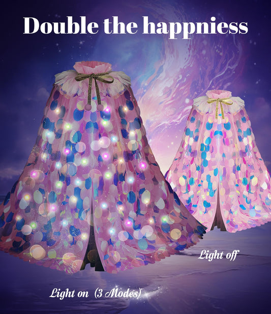 LIMIROLER mermaid sequin cape reflects rainbow colors for dynamic dress-up moments.