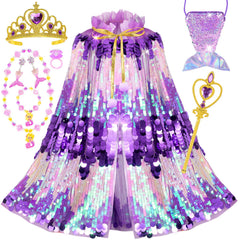 LIMIROLER Princess mermaid sequin cape with color-shifting lights for magical dress-up play