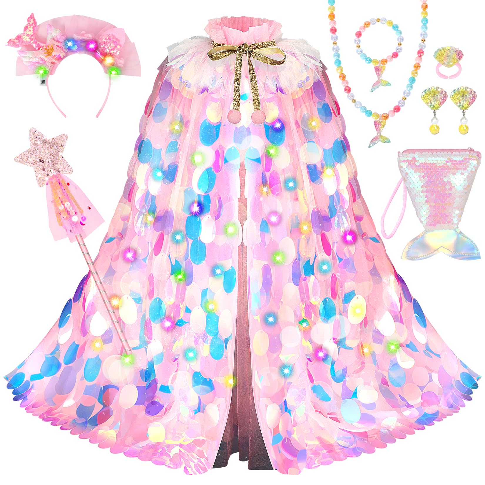 LIMIROLER princess dress-up set cape sparkles during play, fueling imaginative storytelling.