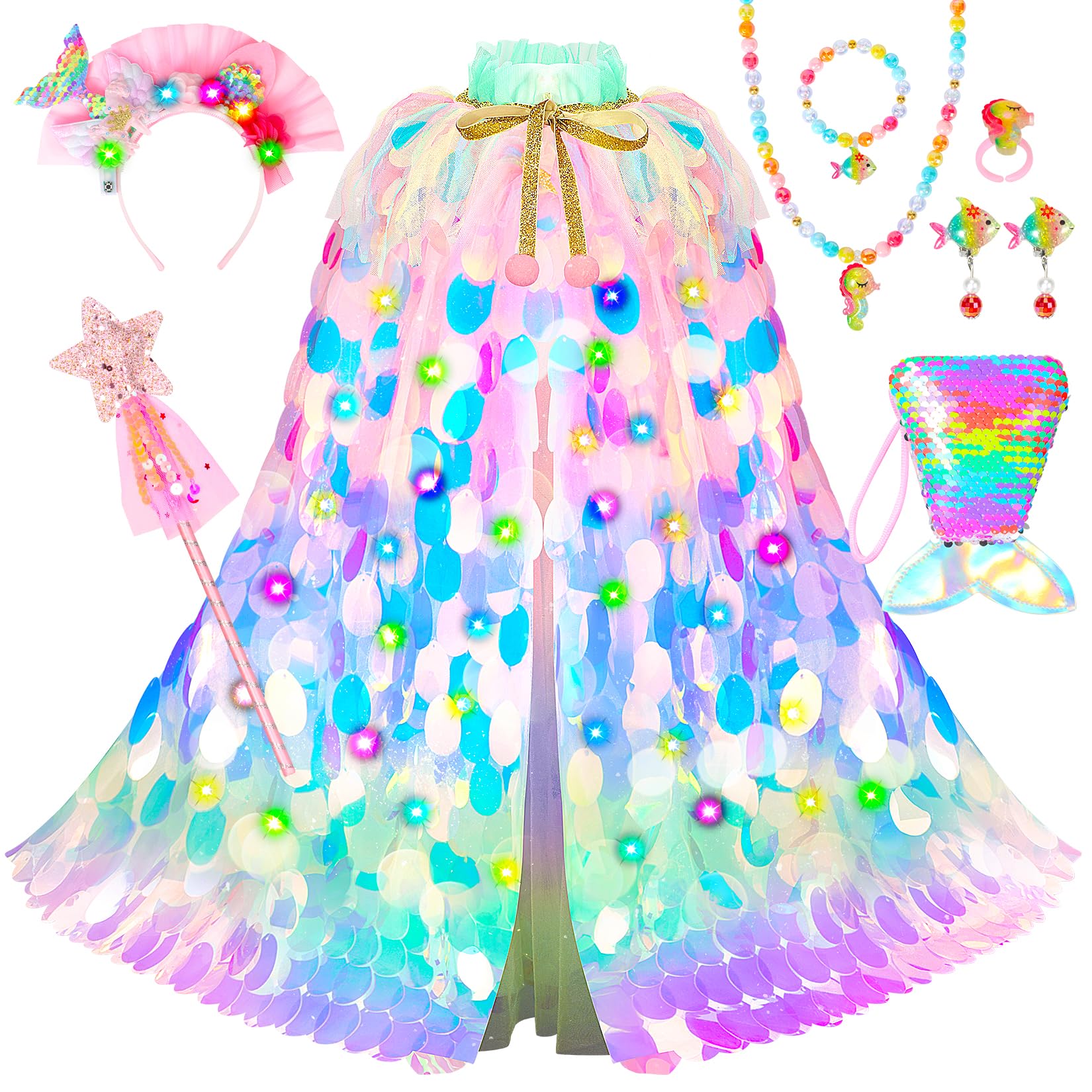 LIMIROLER Princess dress-up cape with rainbow sequins sparks imaginative pretend play.