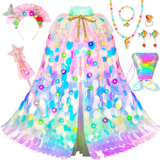 LIMIROLER Princess dress-up cape with rainbow sequins sparks imaginative pretend play.