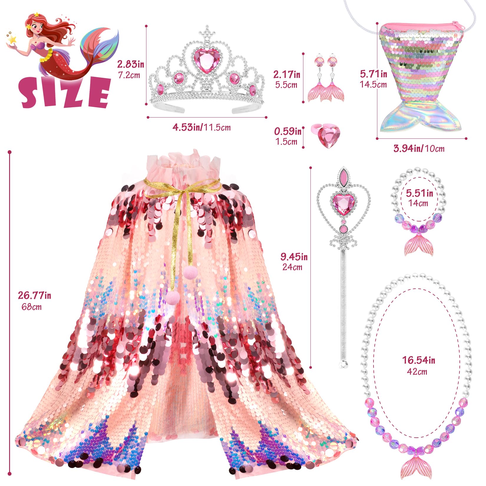LIMIROLER princess mermaid cape crown completes magical dress-up moments