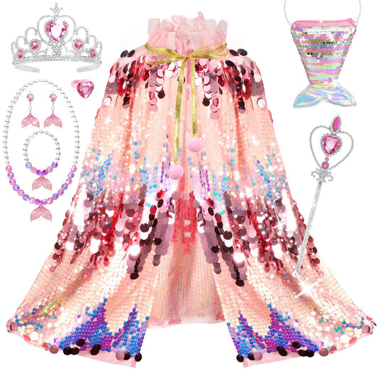LIMIROLER princess mermaid cape glitter cape sparkling for imaginative play