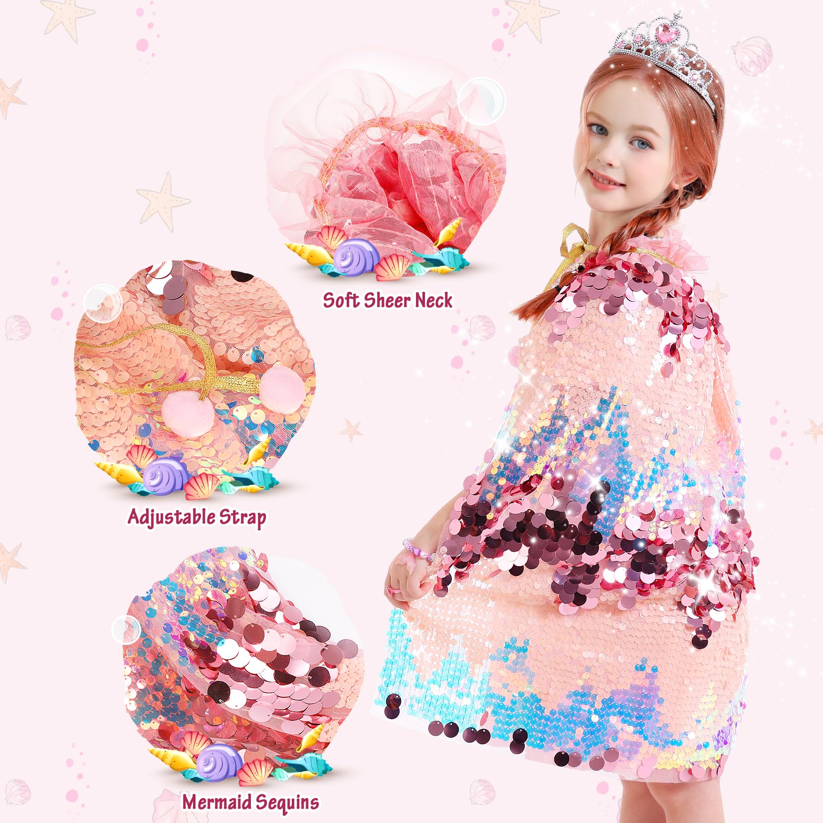 LIMIROLER princess mermaid cape mermaid tail bag carries small accessories during play