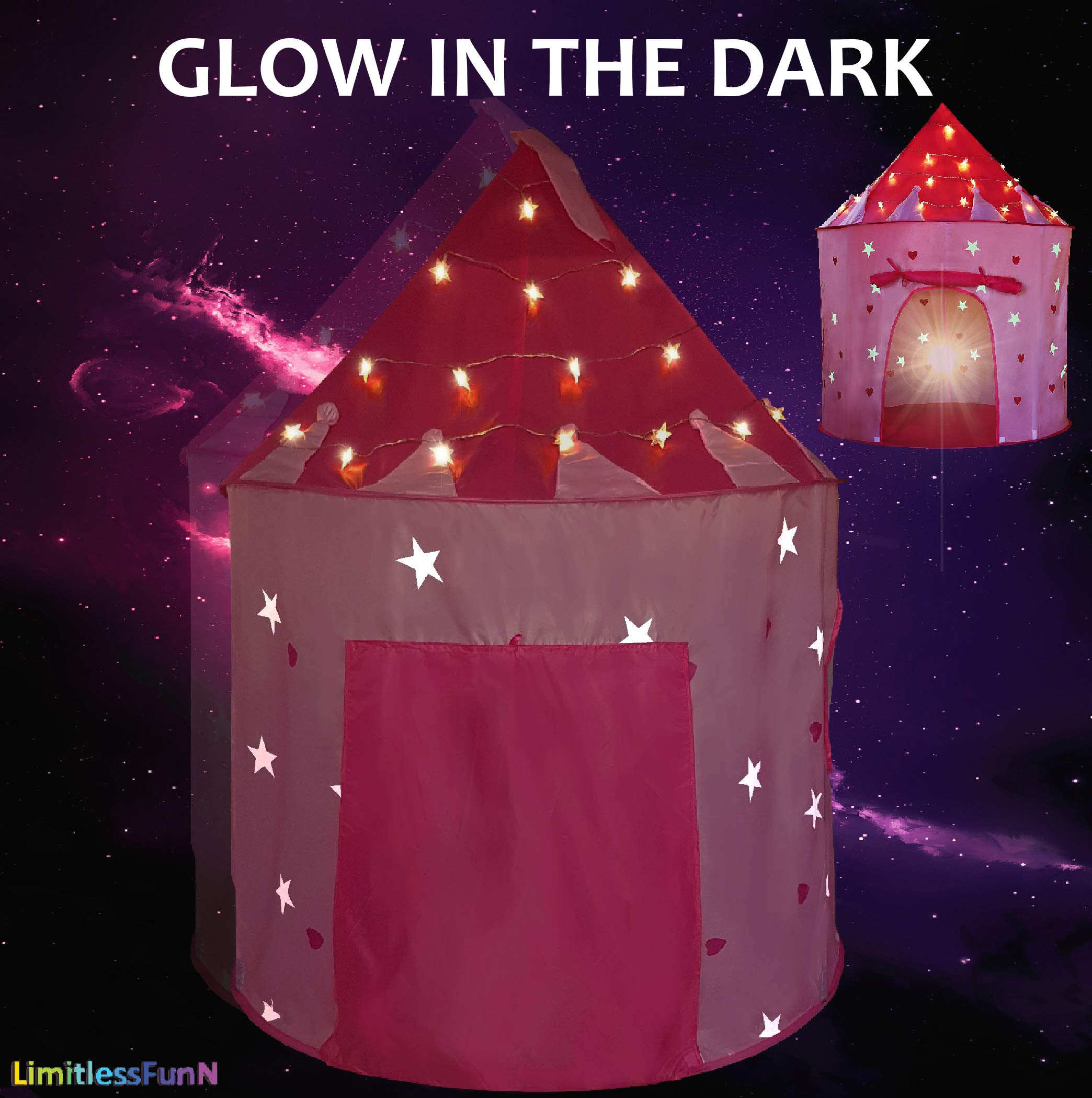 LimitlessFunN star lights inside the tent add a gentle glow.
