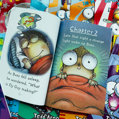 Limonuos Fly Guy 21-book inside view showcases varied adventures for curious readers.