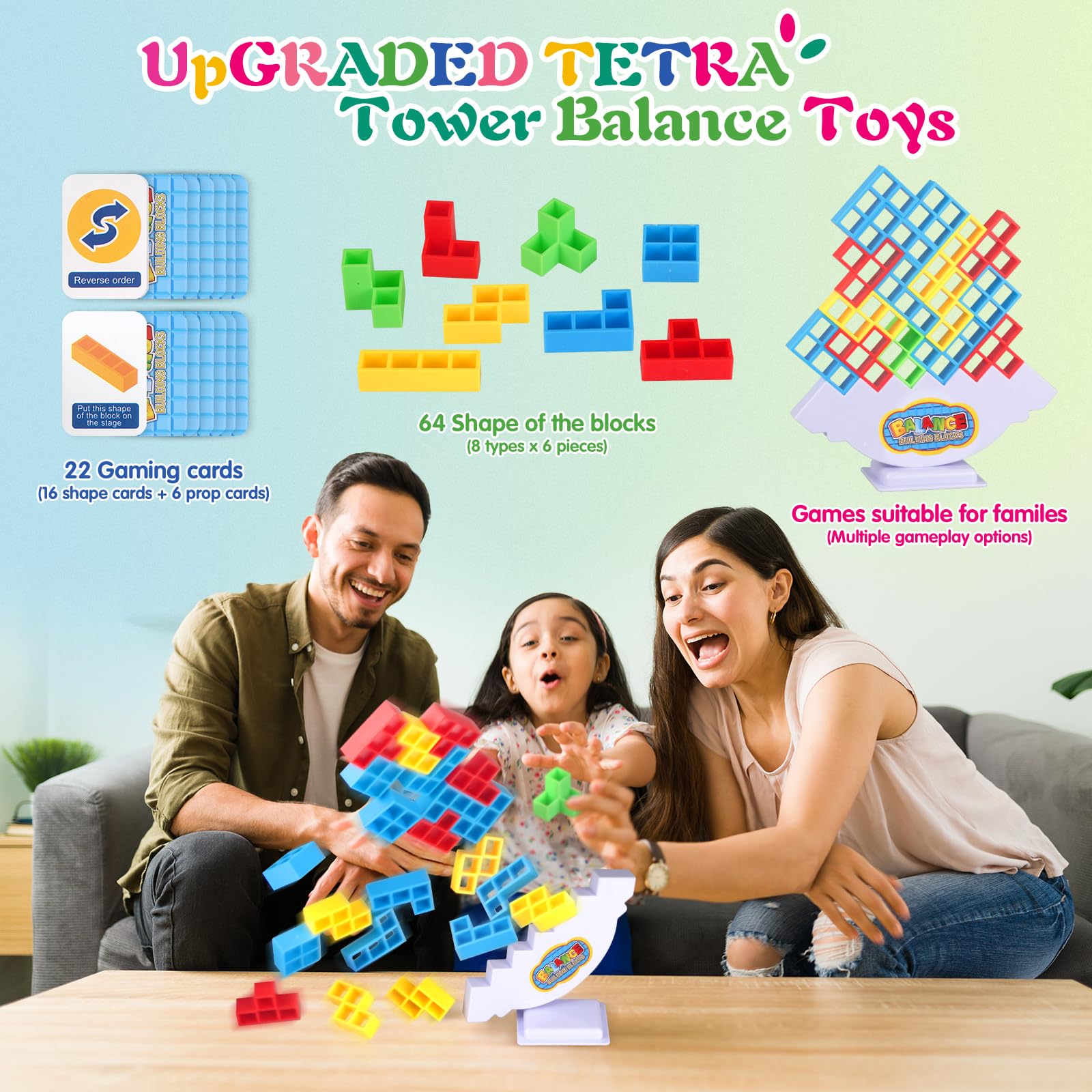 LIMYIOM Tetra Tower 64pcs colorful blocks boost color recognition and focus during play