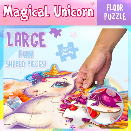 LINAYE Unicorn Puzzle shows a 27.5-inch square finished scene for family play.