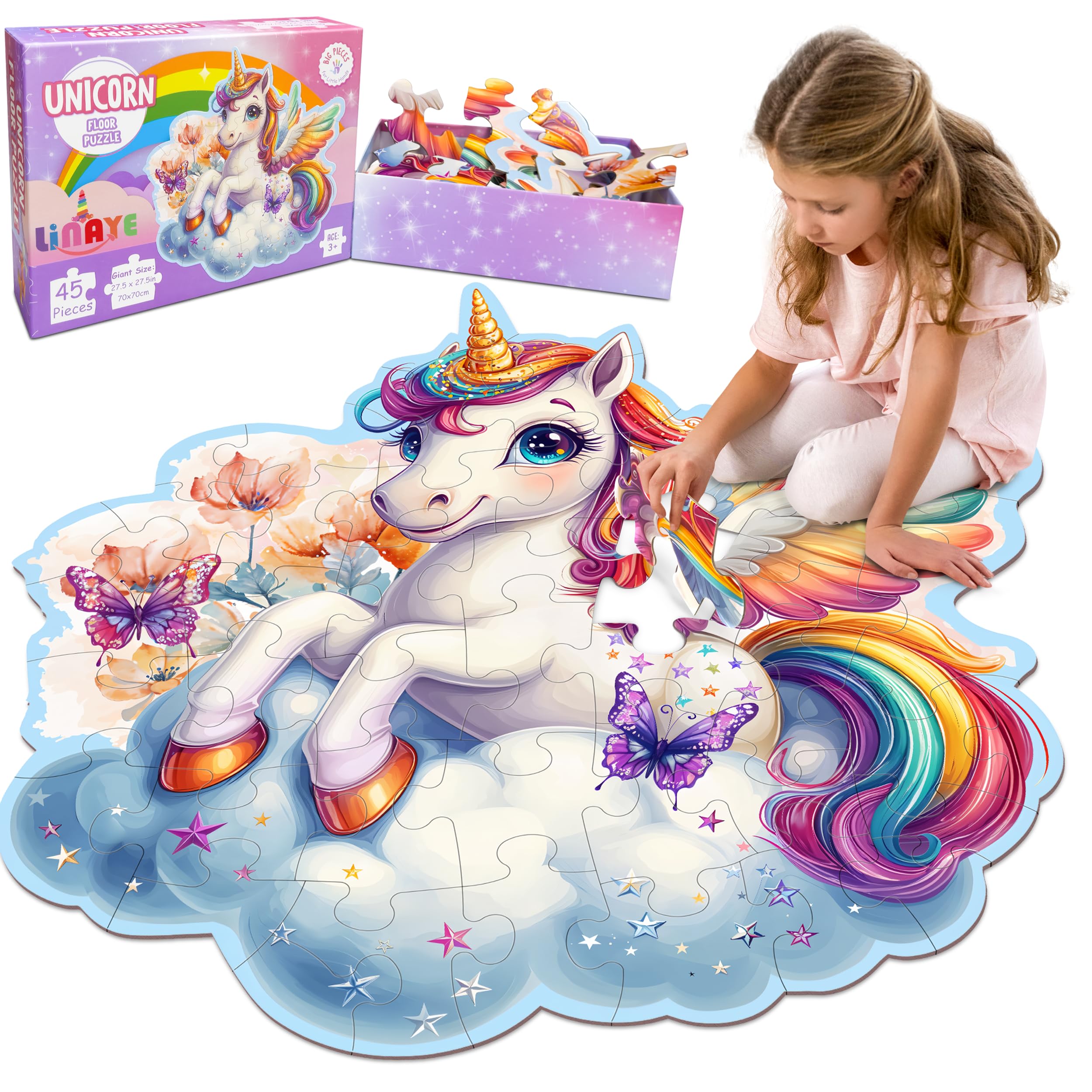 LINAYE Unicorn Puzzle with a bright unicorn, ideal for early shape and color recognition.