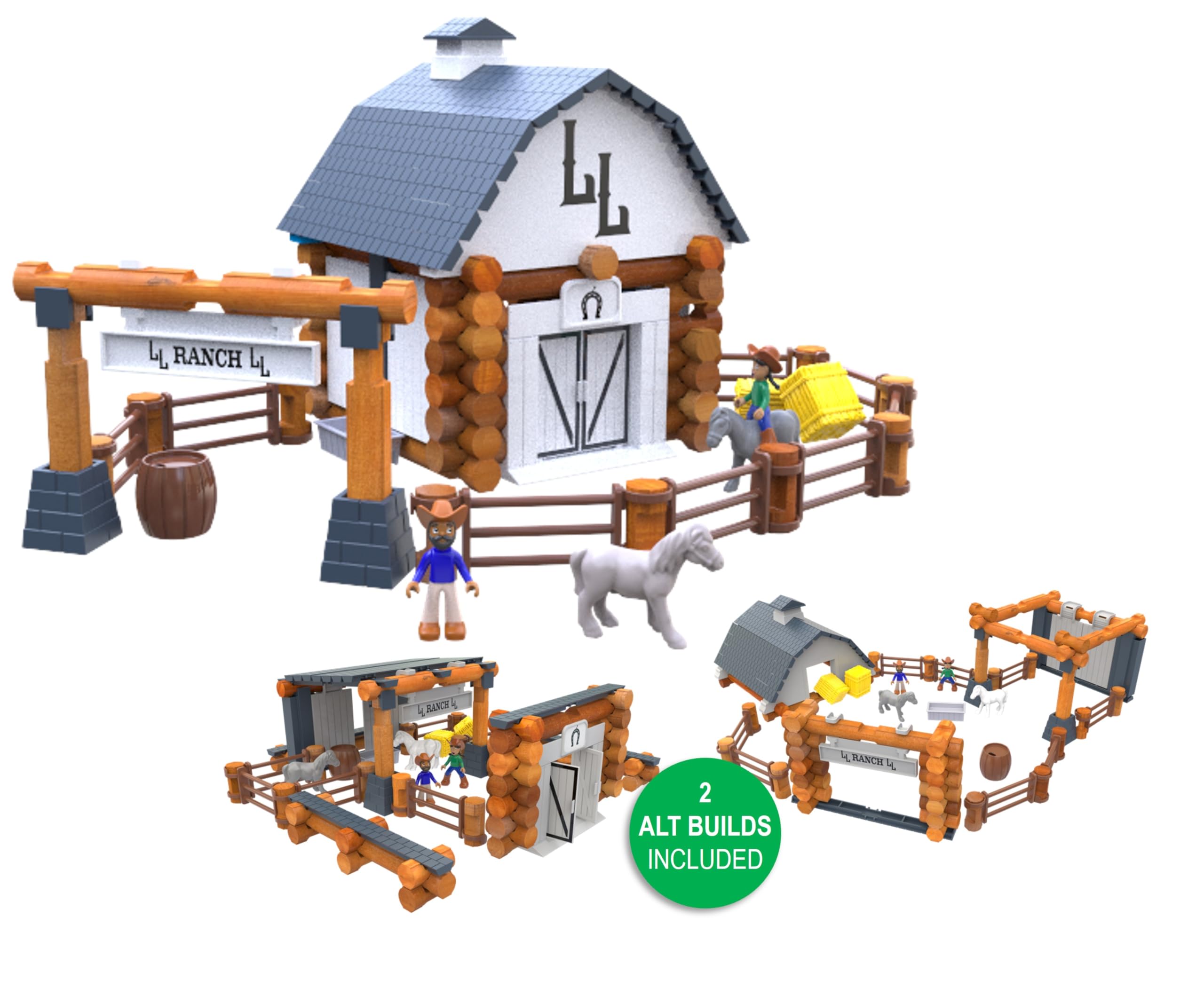 Lincoln Logs Big Sky Ranch assembly with stained wood logs for imaginative construction.