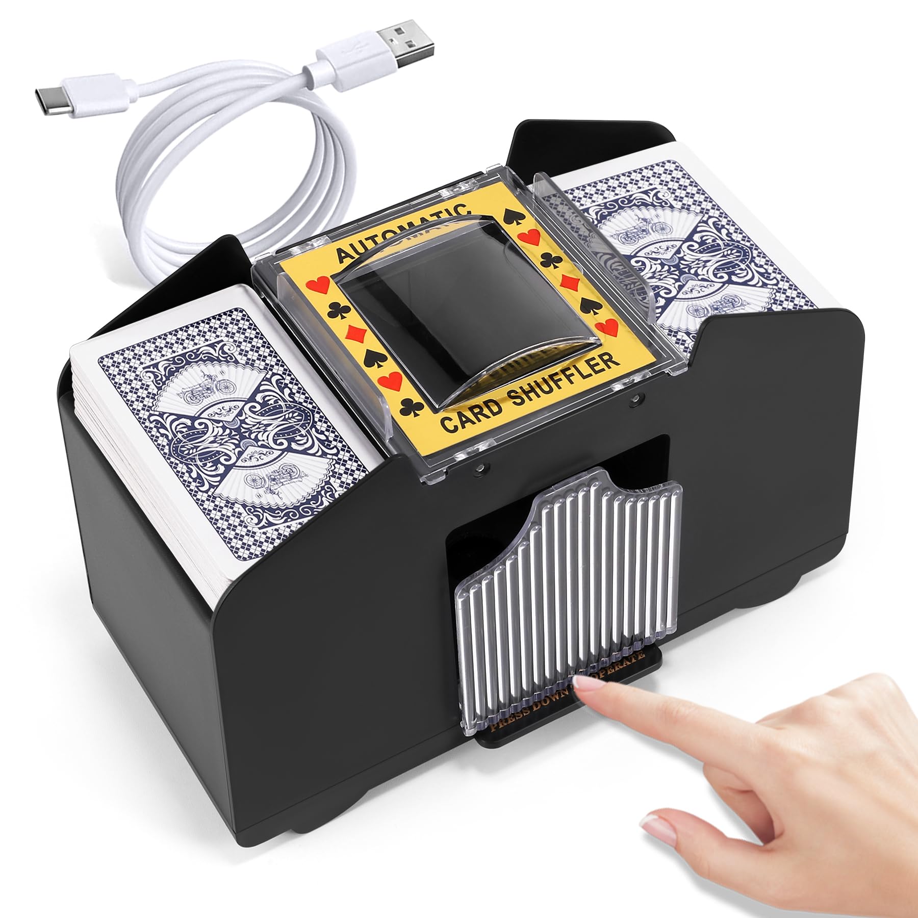 Lineba Card Shuffler front view, 4-deck capacity for quick games