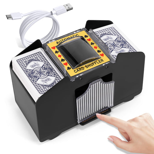 Lineba Card Shuffler front view, 4-deck capacity for quick games