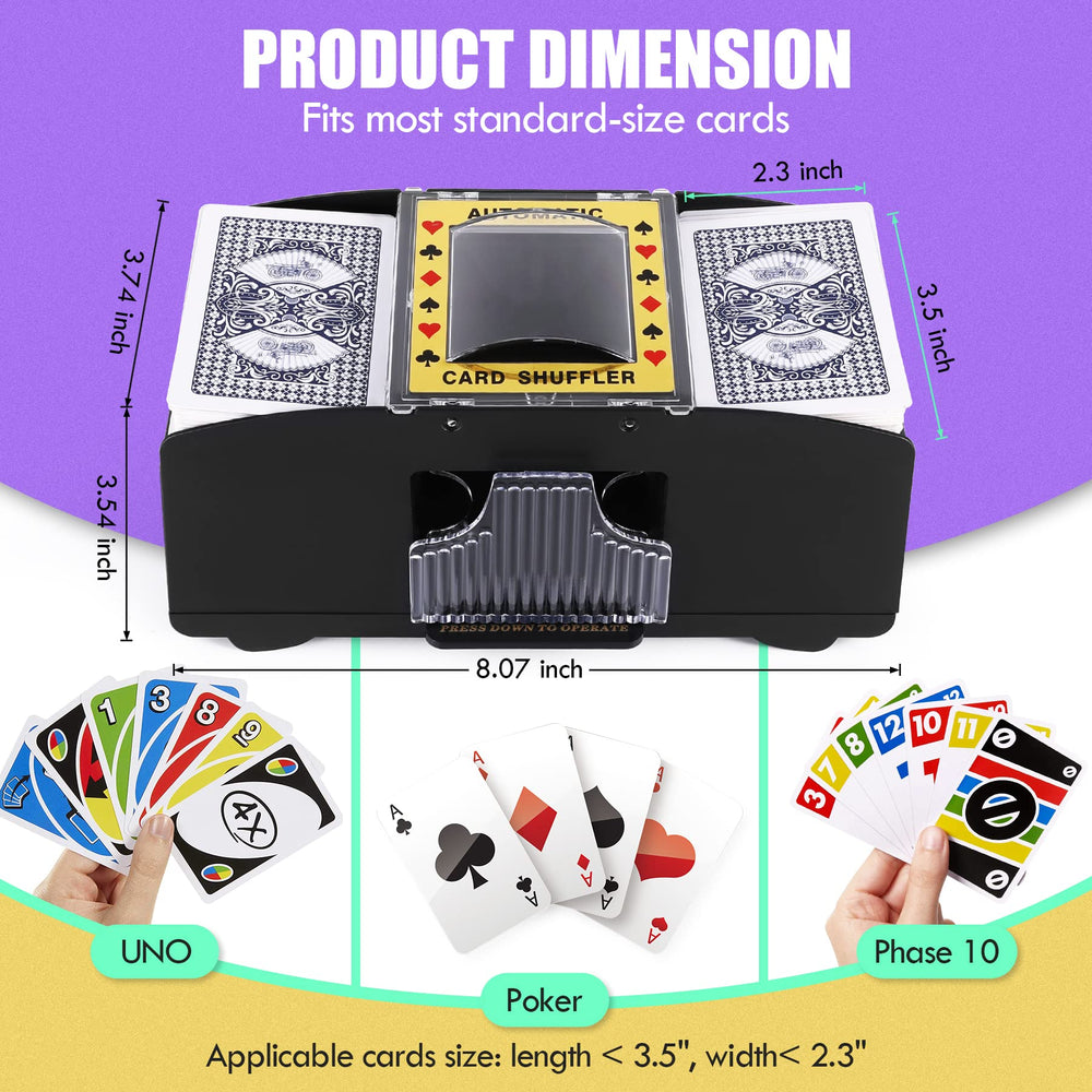 Lineba Card Shuffler battery-powered option keeps games going anywhere.