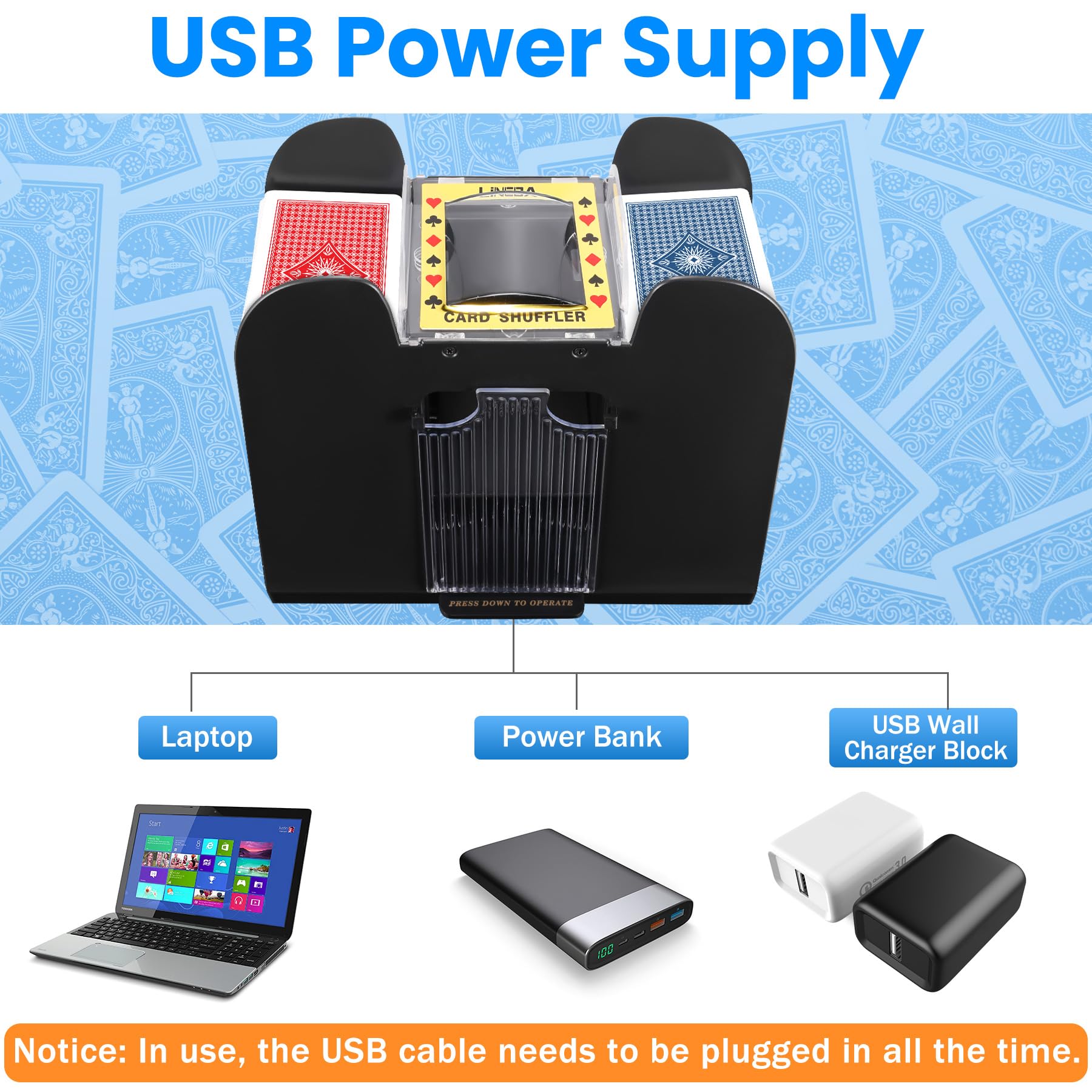 Lineba shuffler handles up to six decks, ideal for larger game nights.