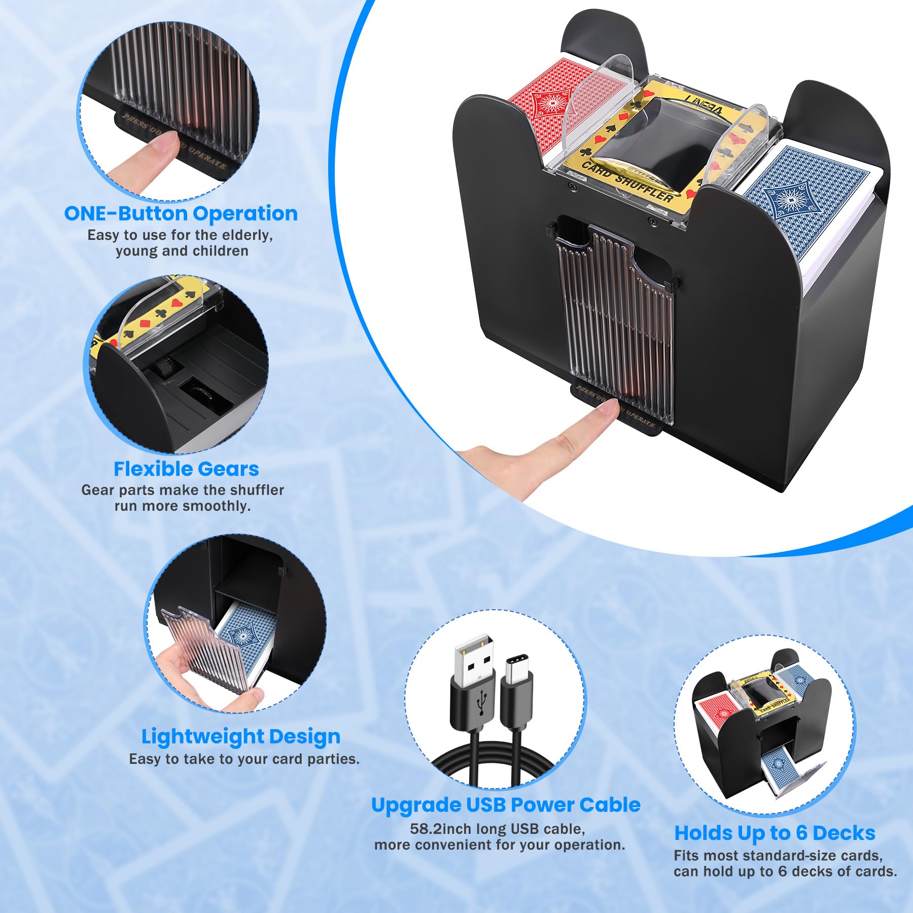 Lineba shuffler with dual-drive gears delivering fast, smooth shuffles.