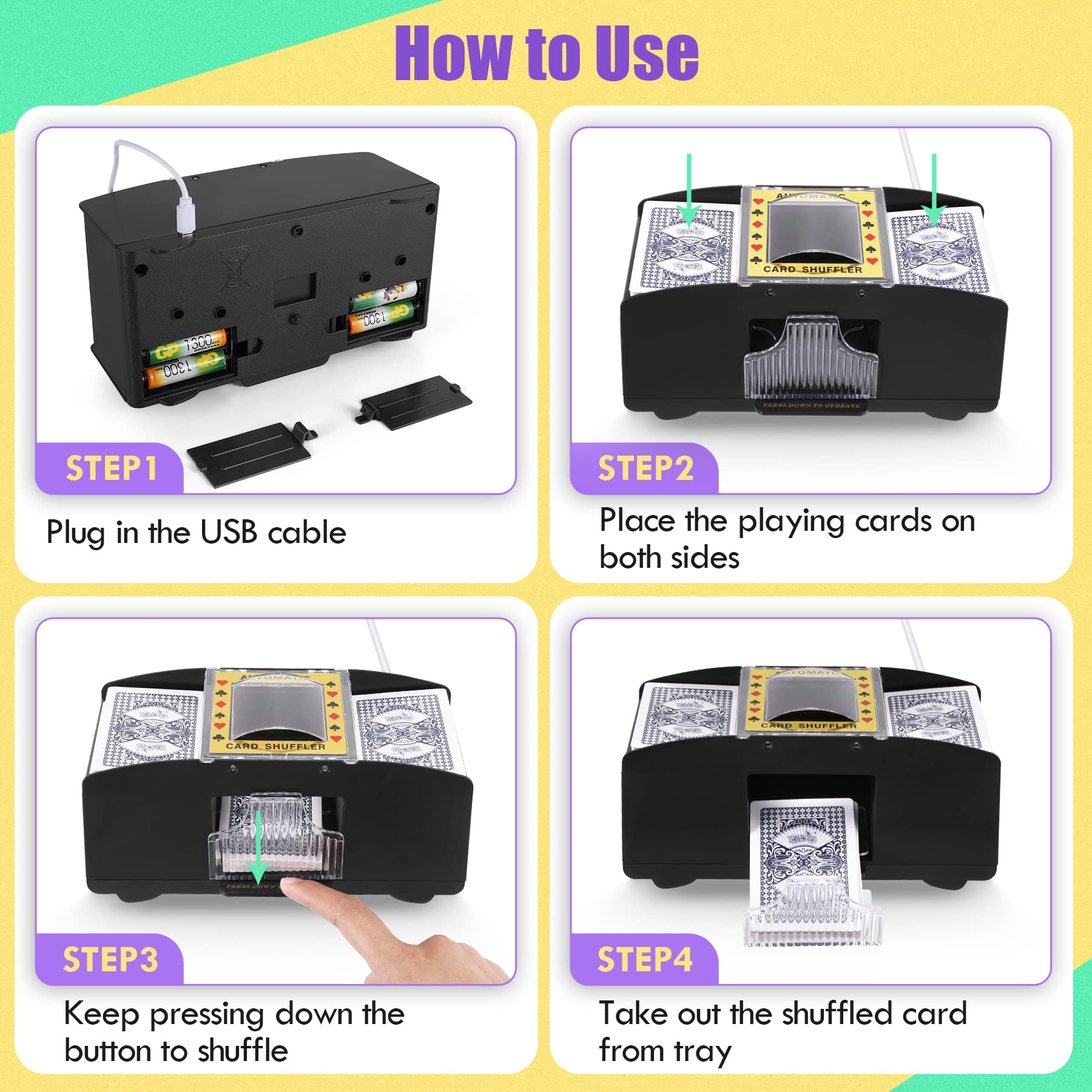 Lineba Card Shuffler supports standard cards for diverse games.