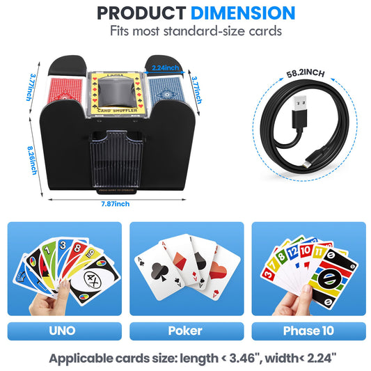 Lineba Card Shuffler powered by USB for easy, on-the-go play.