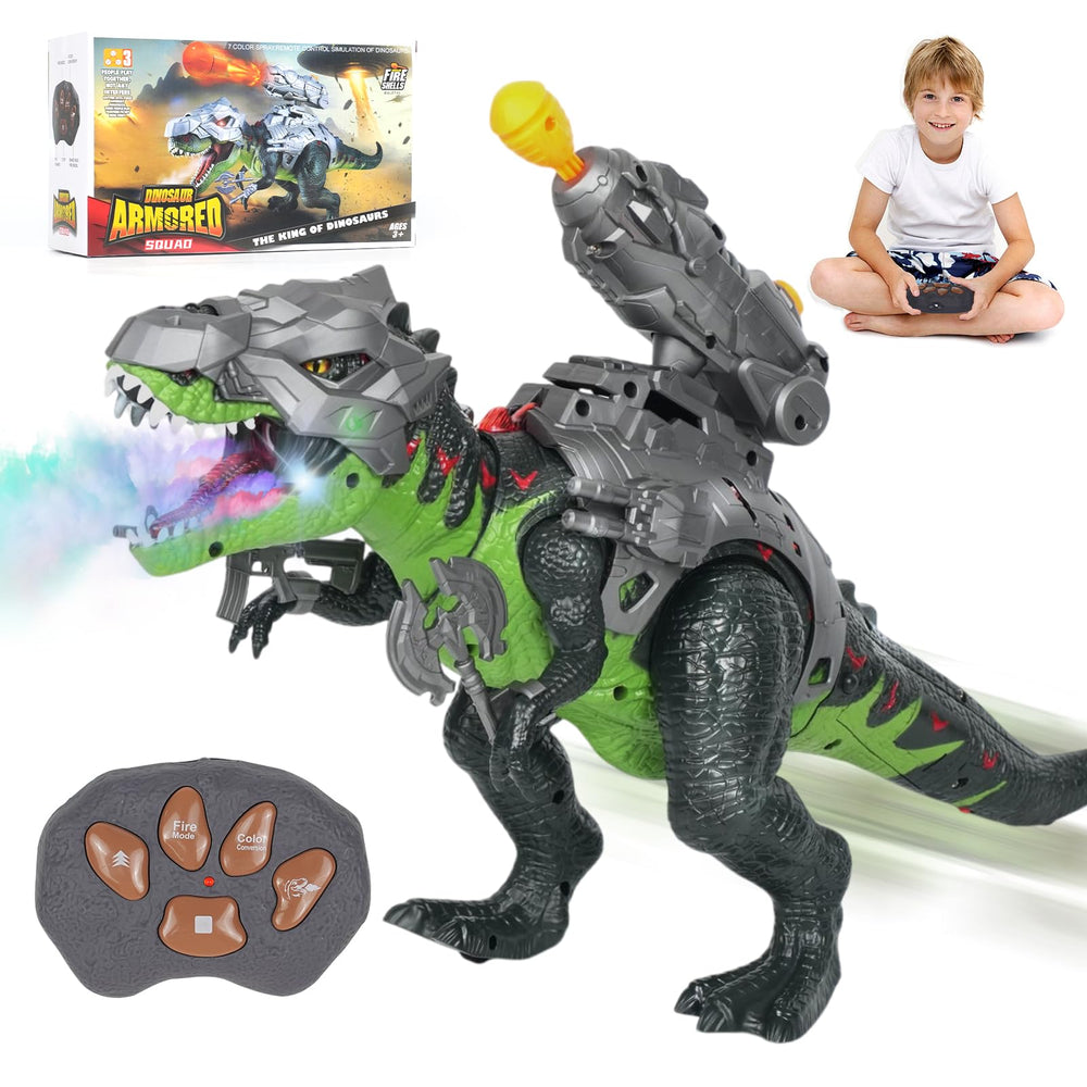LINEQIC 7 Color Sprays Dinosaur RC front view with lifelike walk for imaginative play