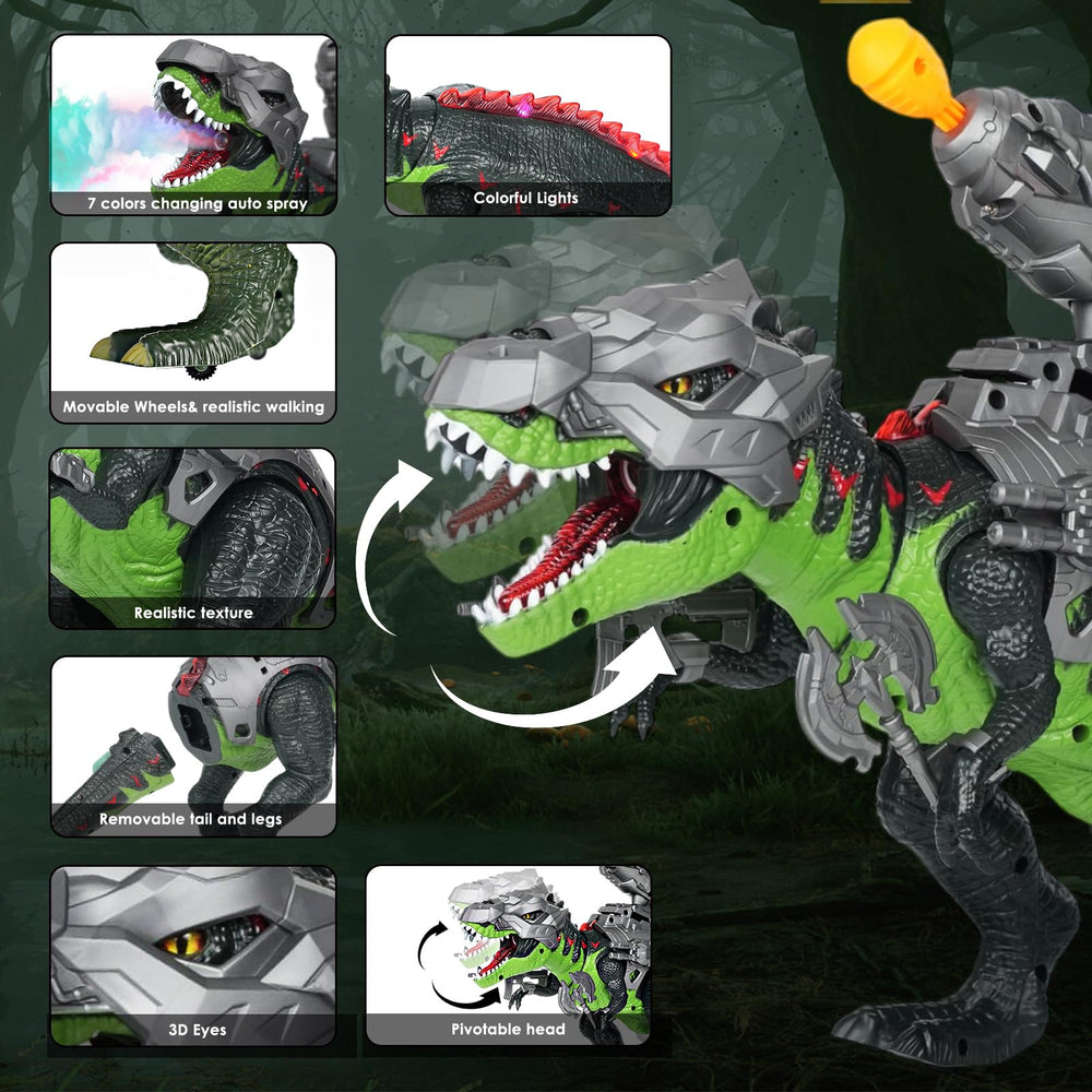 LINEQIC 7 Color Sprays Dinosaur RC side view showing synchronized leg movements for action-packed fun