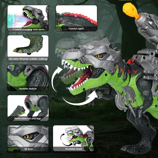 LINEQIC 7 Color Sprays Dinosaur RC side view showing synchronized leg movements for action-packed fun
