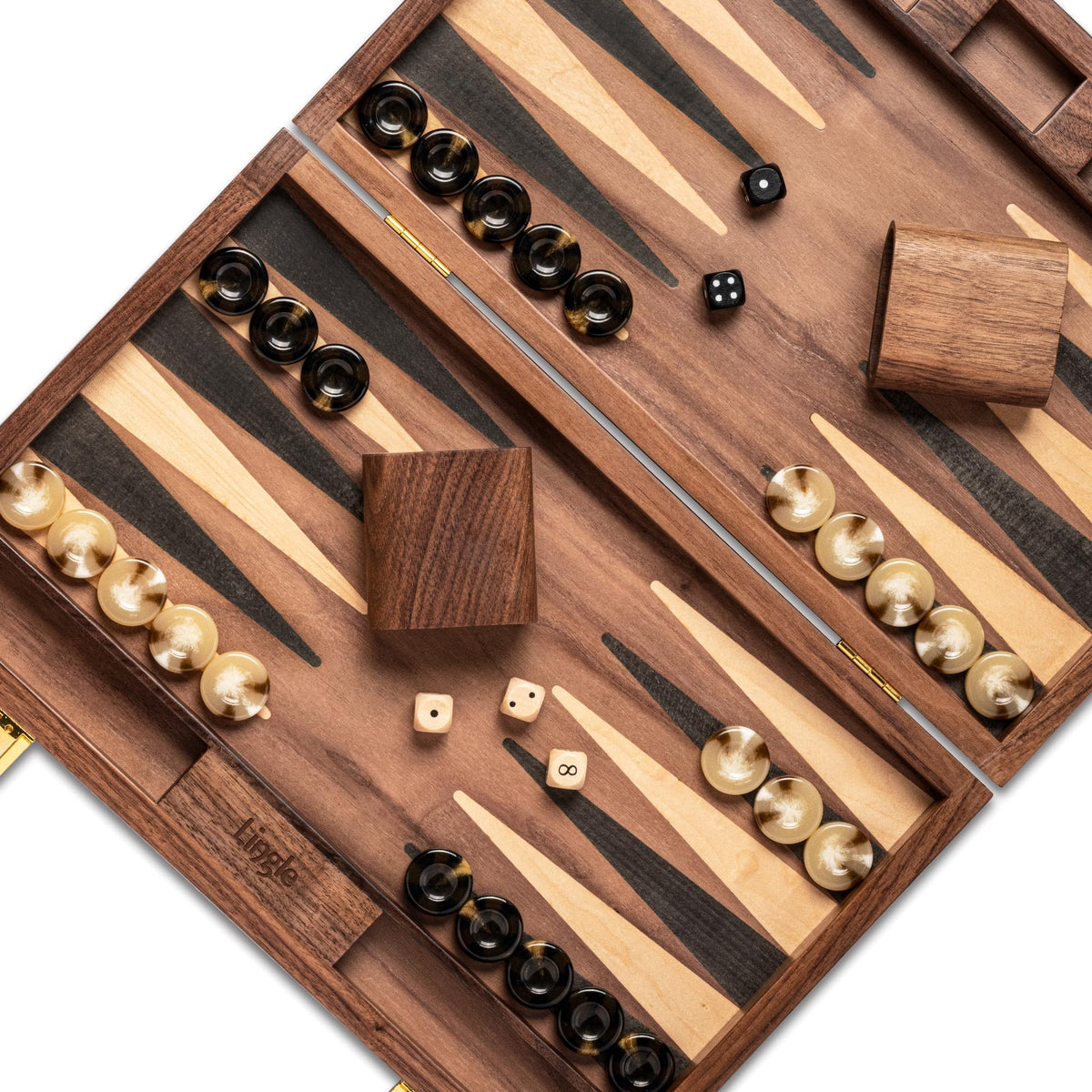 Lingle backgammon board closed in walnut, sturdy travel companion for game nights.