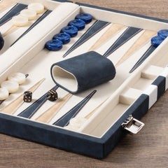 Lingle backgammon set closed at 15 by 9 inches for portability.