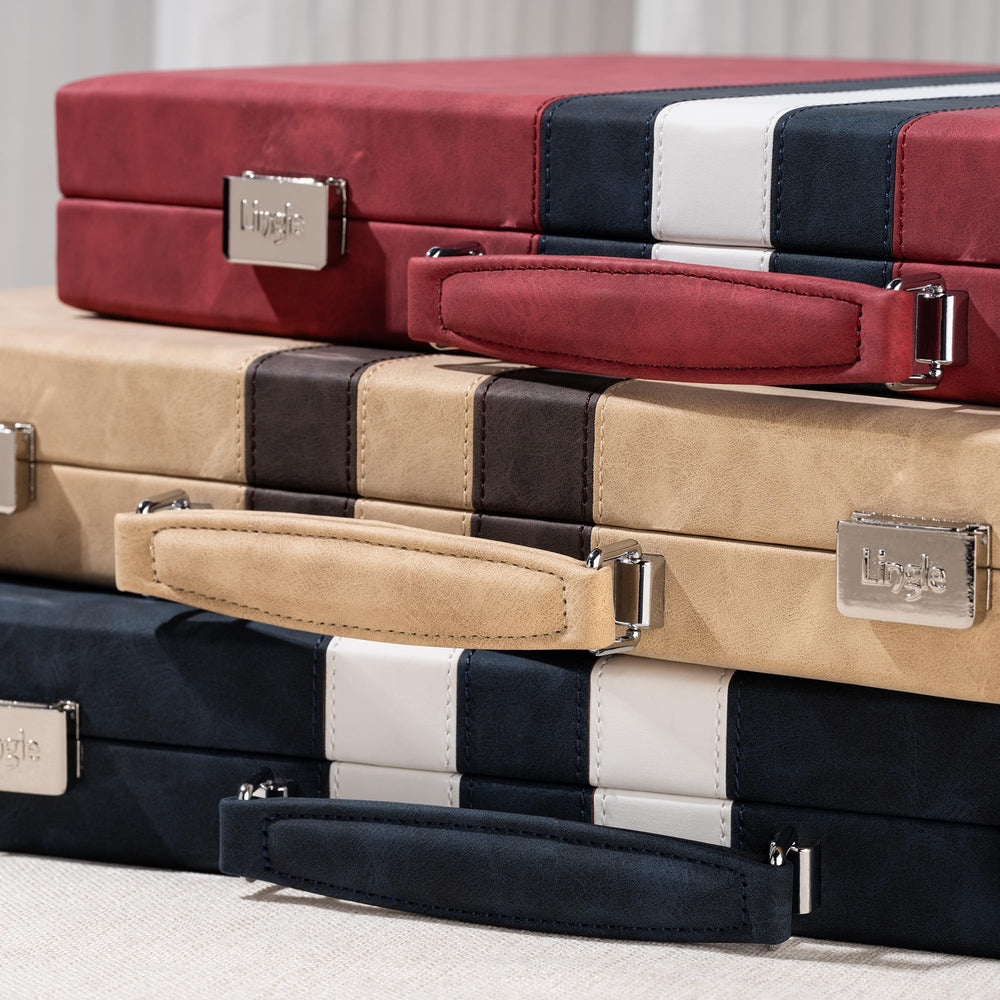 Sturdy metal latches secure the case during travel and storage.