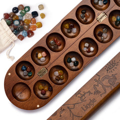 Lingle Deluxe Mancala board with real wood hinged design, ideal for home strategy games.