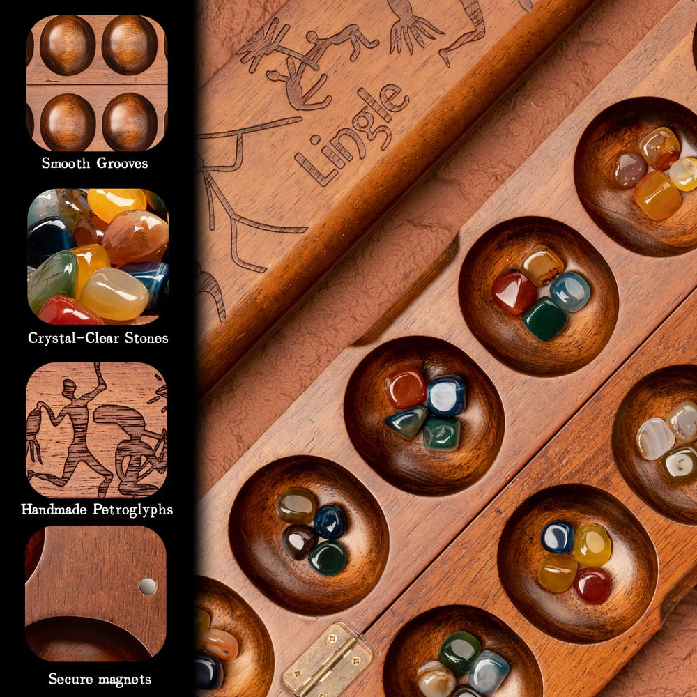 Foldable Mancala design by Lingle enabling easy travel and storage.