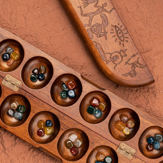 Lingle Mancala board with authentic petroglyphs for culturally rich gameplay.