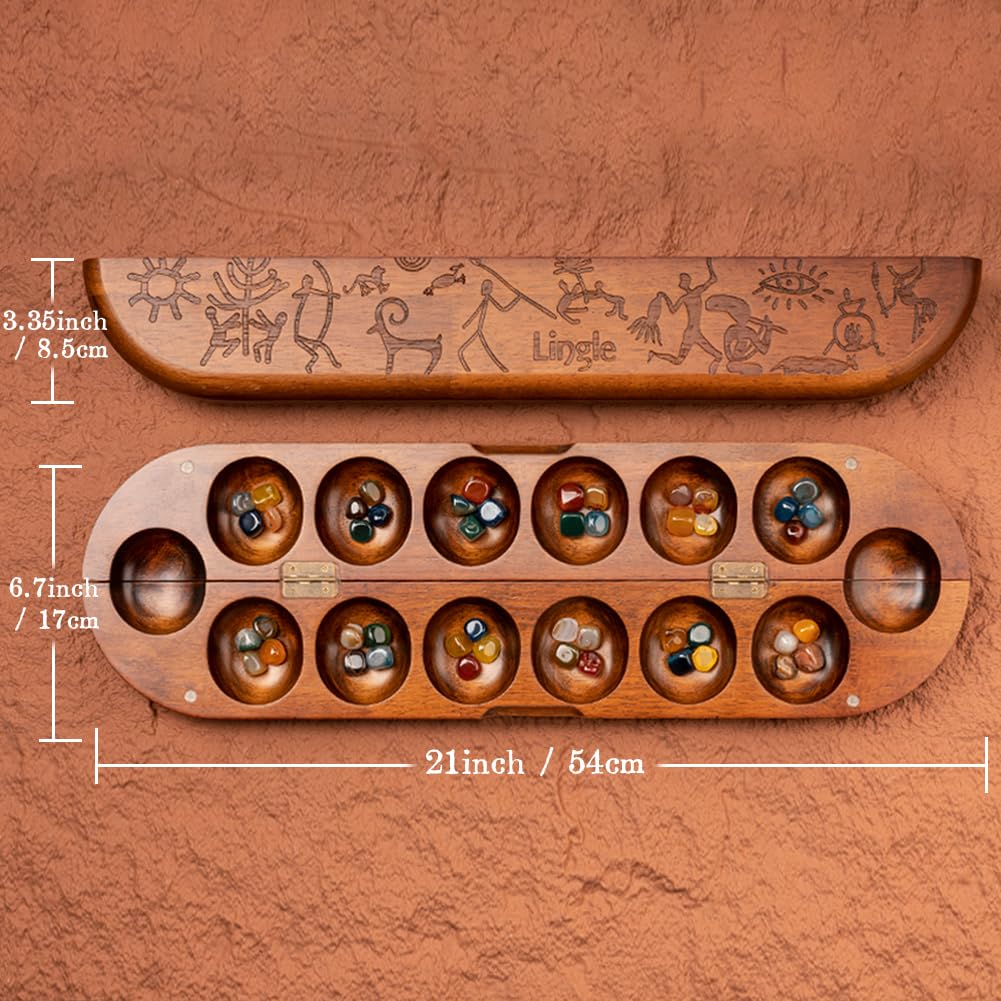 Lingle Mancala stones shown in natural multicolor tones for tactile play.