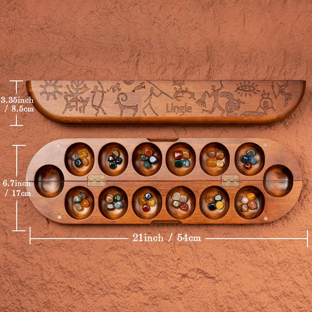 Lingle Mancala stones shown in natural multicolor tones for tactile play.