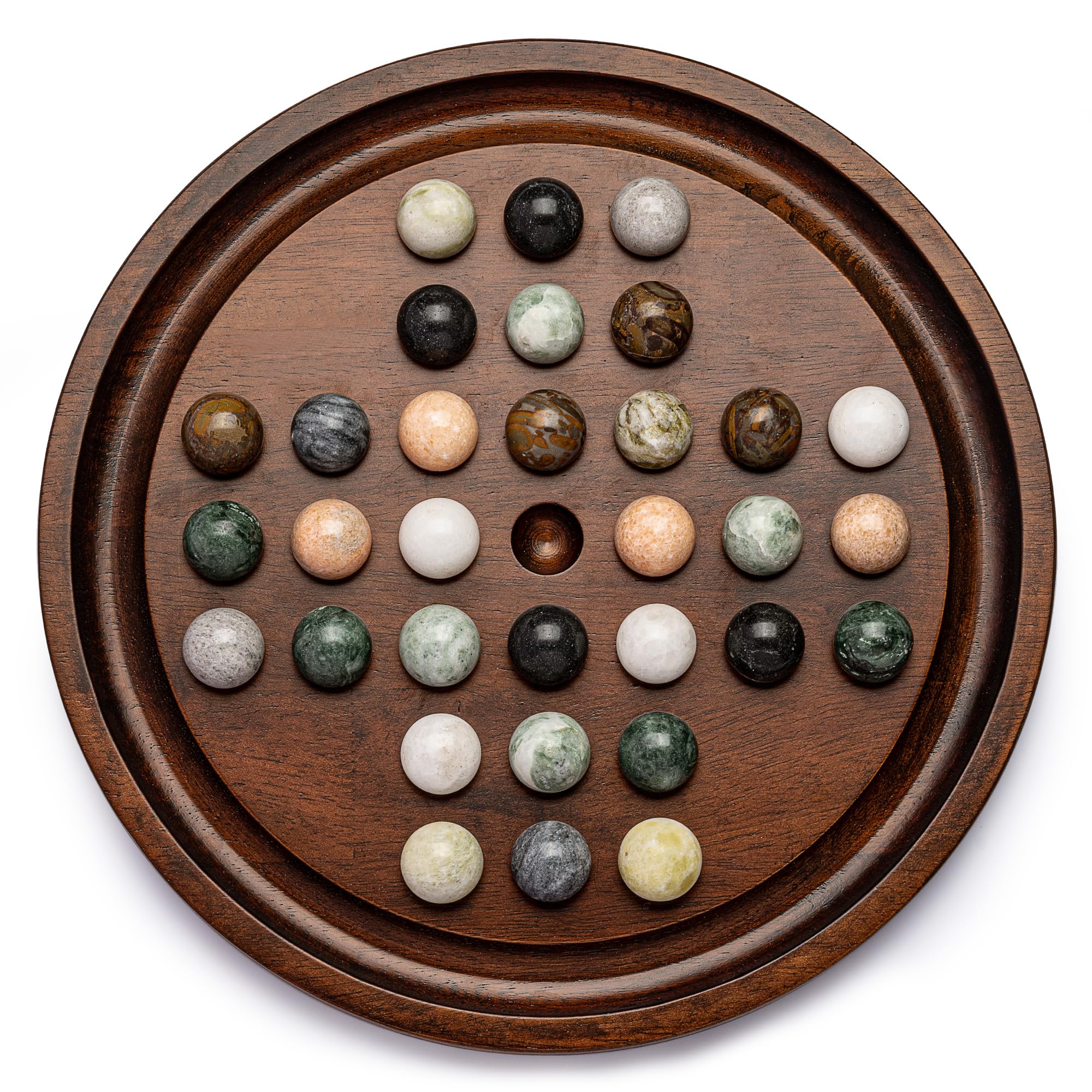 Lingle Deluxe Solitaire board closeup highlights sturdy wood and refined craftsmanship.