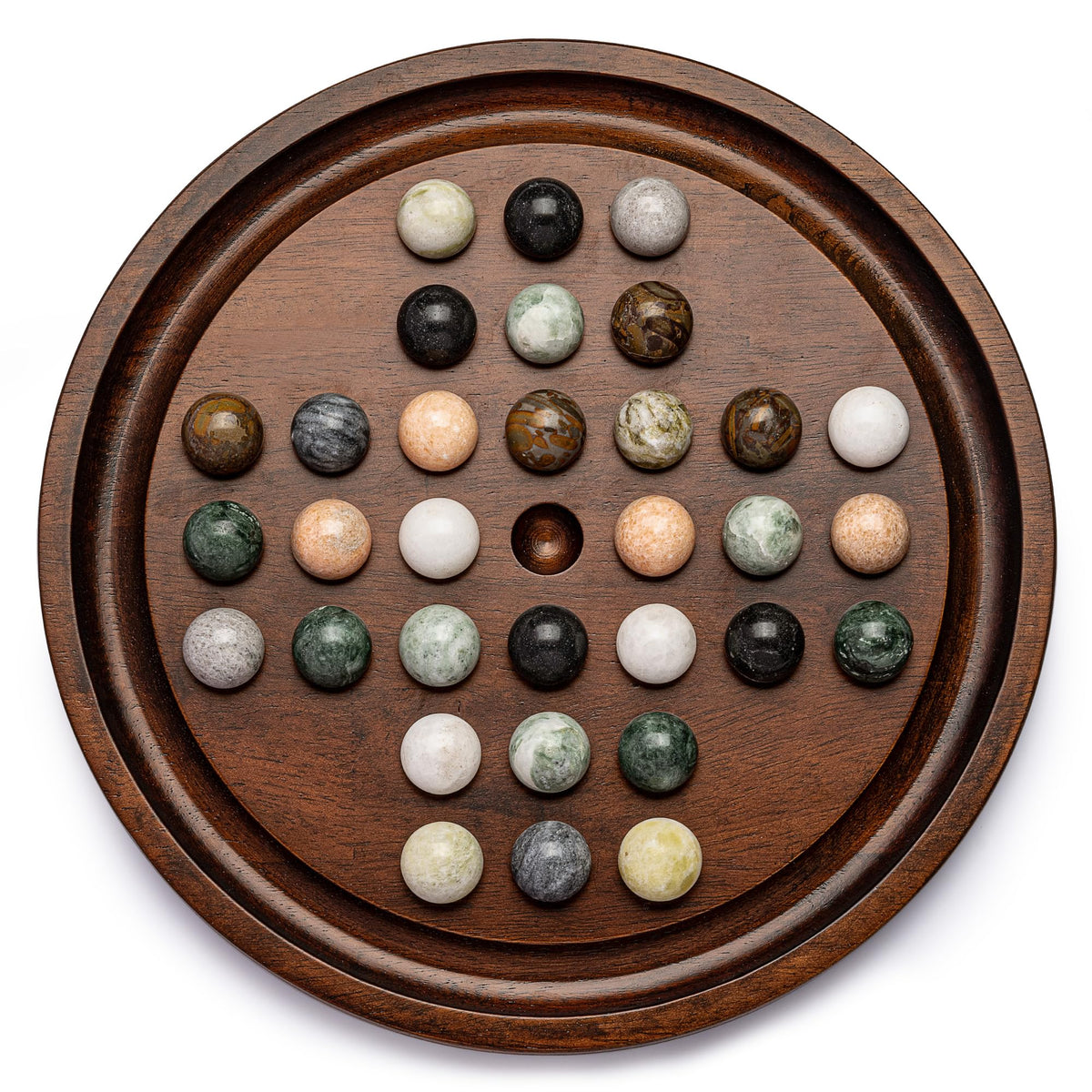 Lingle Deluxe Solitaire board closeup highlights sturdy wood and refined craftsmanship.