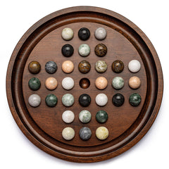 Lingle Deluxe Solitaire board closeup highlights sturdy wood and refined craftsmanship.