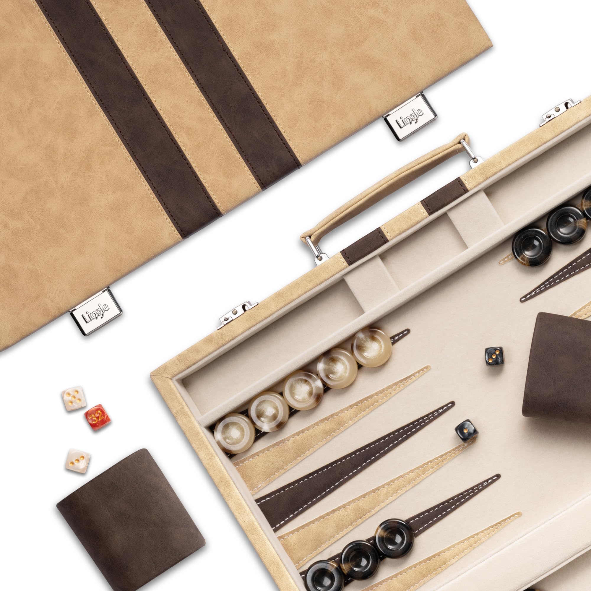 Lingle folding leather backgammon case for travel and protection