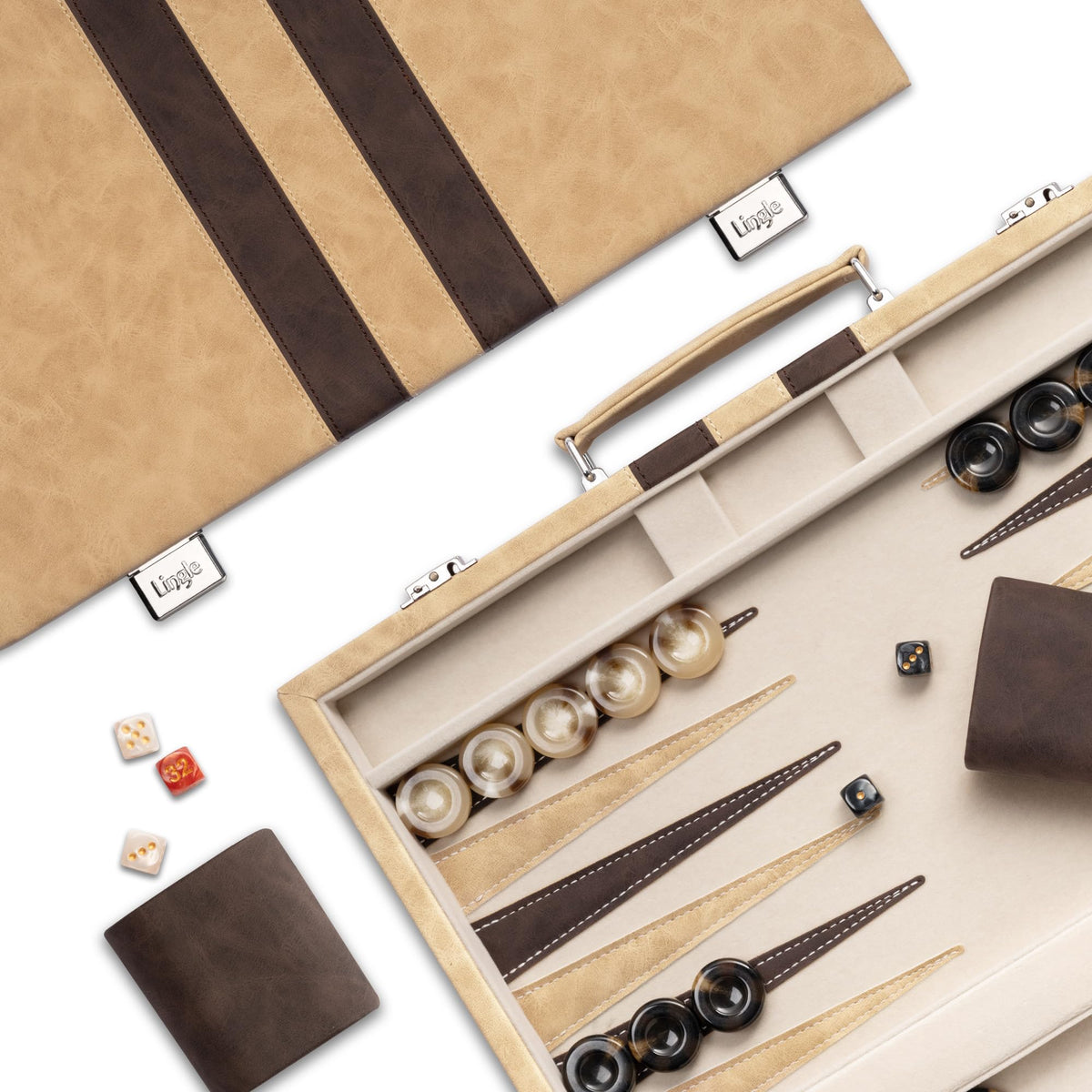 Lingle folding leather backgammon case for travel and protection