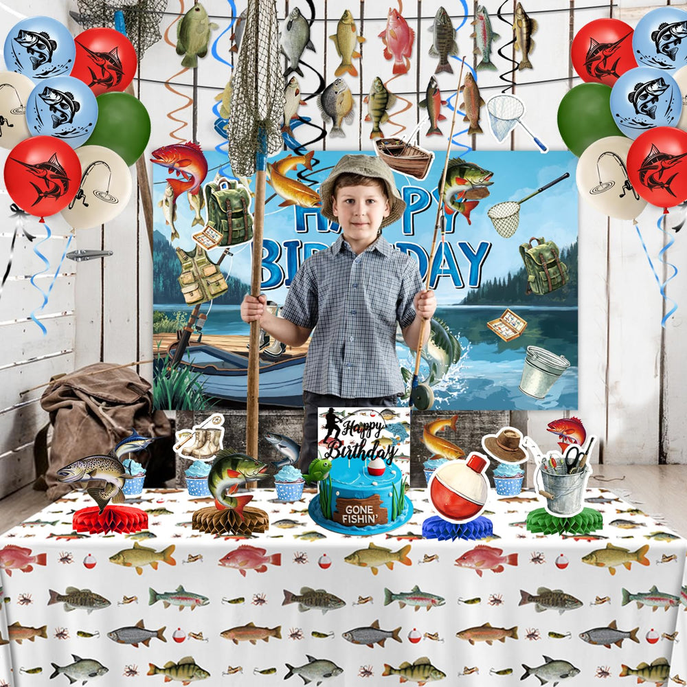 LINHAXM cupcake toppers coordinate treats with the fishing theme.