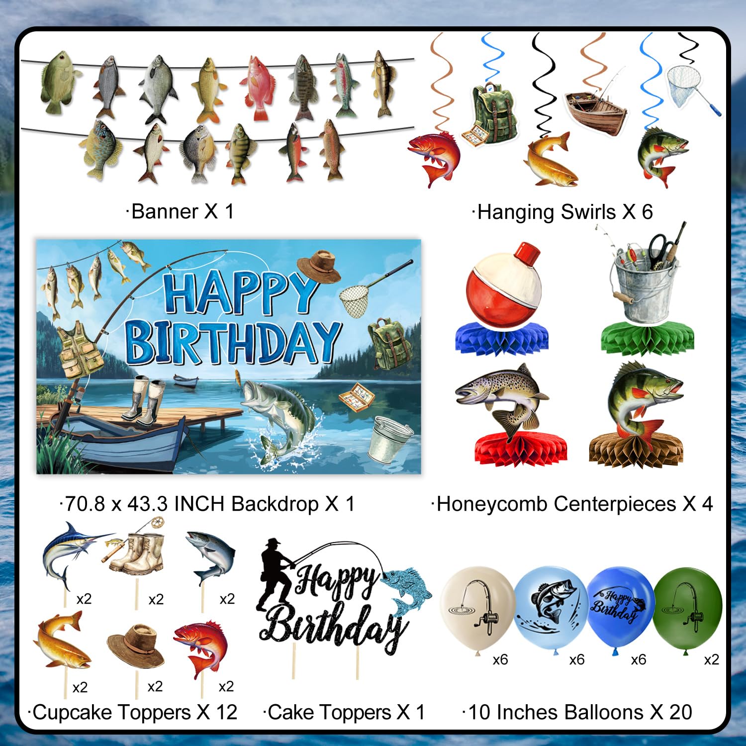 LINHAXM fishing birthday banner creates a colorful centerpiece for party photos and entrances.