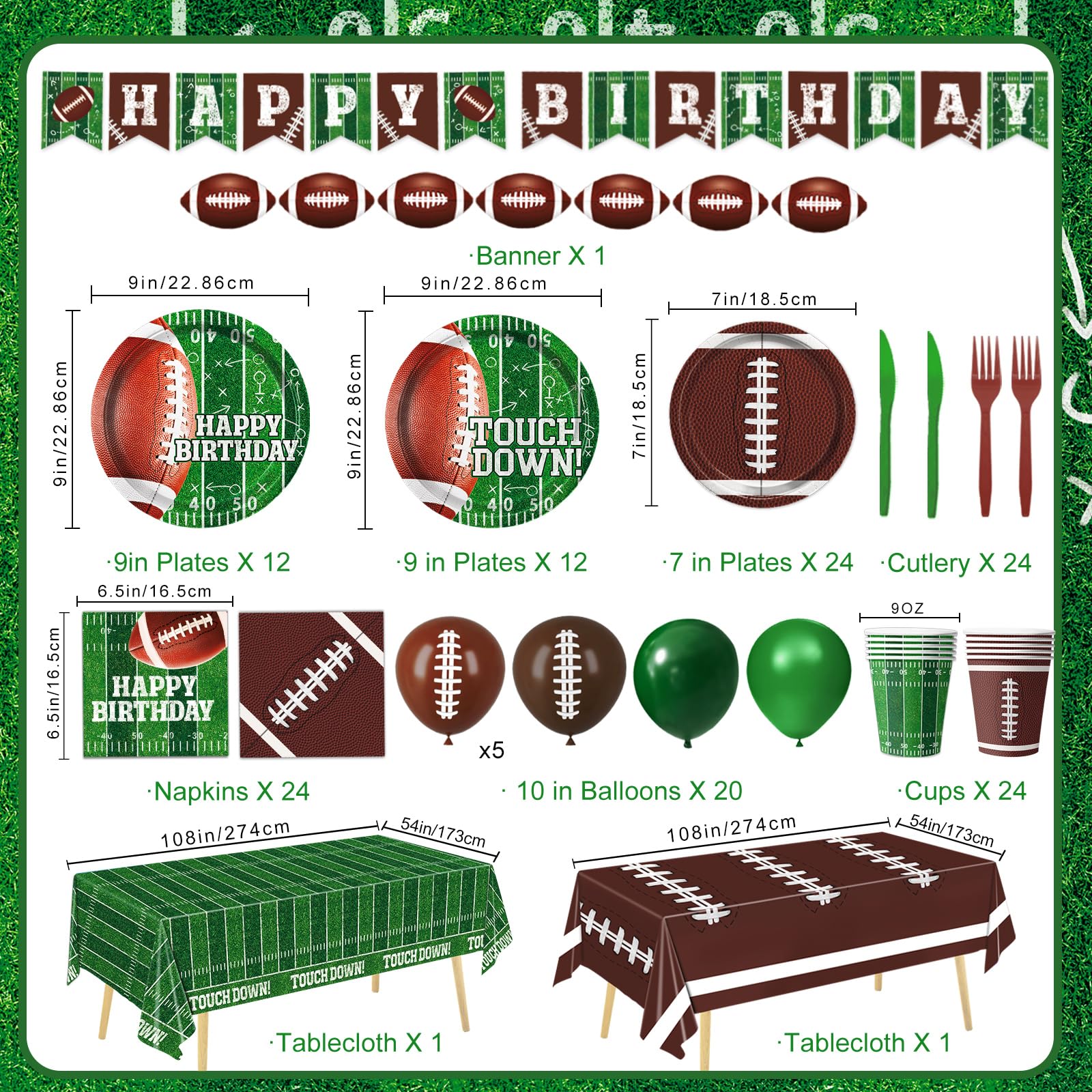 LINHAXM football birthday plates with green field design for authentic visuals